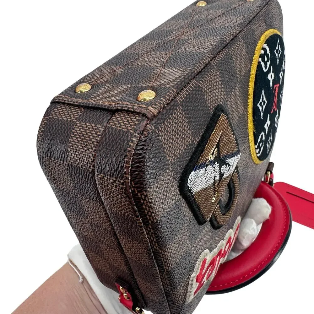 Louis Vuitton LV Damier Ebene Stories Box Trunk Crossbody Bag W/Patches Full Set